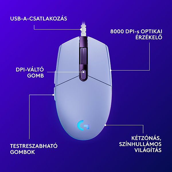 Gamer egér Logitech G102 LIGHTSYNC, Lilac ...