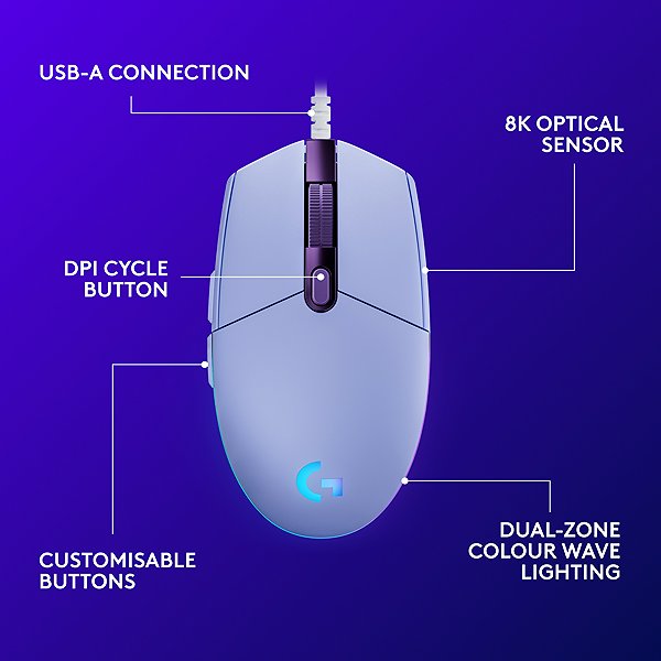 Gaming Mouse Logitech G203 LIGHTSYNC, Lilac ...