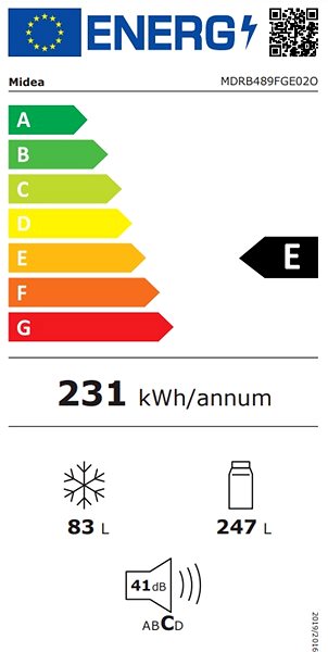 Hűtőszekrény MIDEA MDRB489FGE02O Energia címke