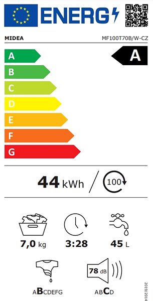 Mosógép MIDEA MF100T70B/W-CZ Energia címke