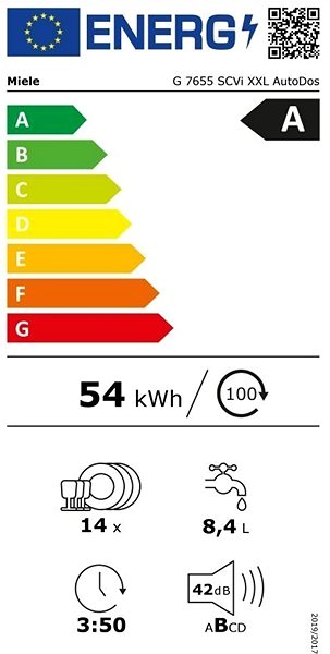 Built-in Dishwasher MIELE G 7655 SCVi XXL Energy label