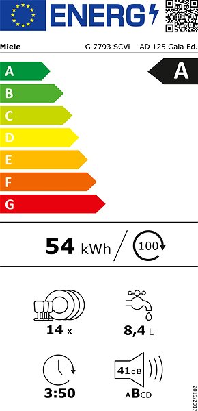 Built-in Dishwasher MIELE G 7793 SCVi 125 Gala Edition Energy label