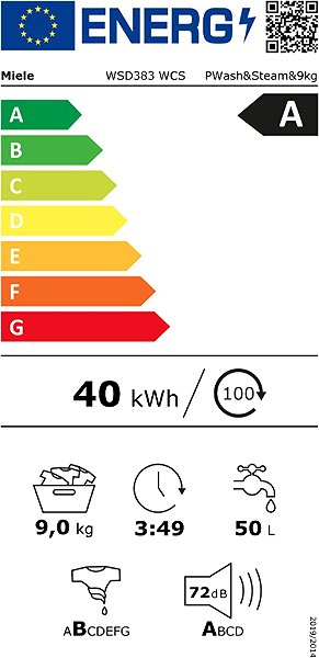 Mosógép MIELE WSD 383 WCS Energia címke