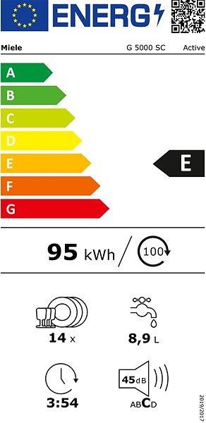 Dishwasher MIELE G 5000 SC Active BW Energy label