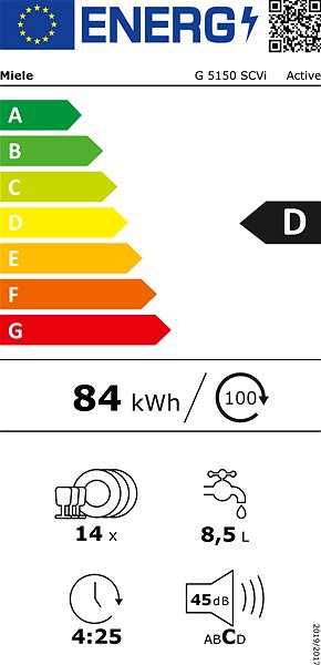 Built-in Dishwasher MIELE G 5150 SCVi Active Plus Energy label