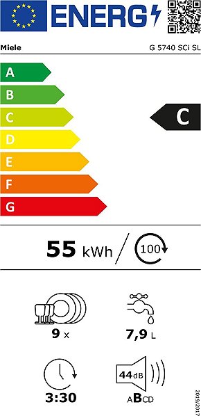 Built-in Dishwasher MIELE G 5740 SCi SL Energy label