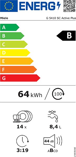 Dishwasher MIELE G 5410 SC Active Plus Energy label