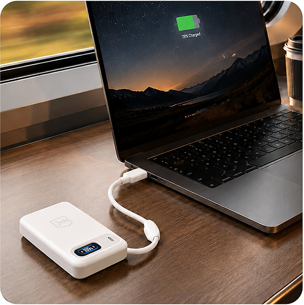 Power Bank 3MK Incharge Genesis Qi2, 10000mAh, 25W MagSafe + USB-C PD 45W, integrated cable, white ...