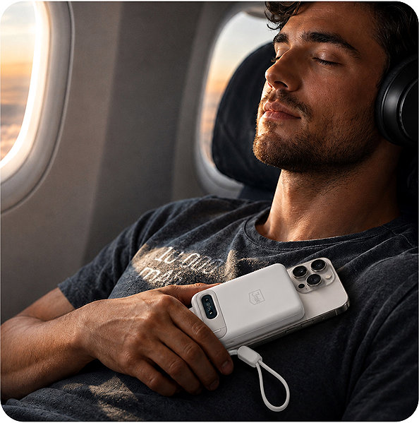Power Bank 3MK Incharge Genesis Qi2, 10000mAh, 25W MagSafe + USB-C PD 45W, integrated cable, white ...