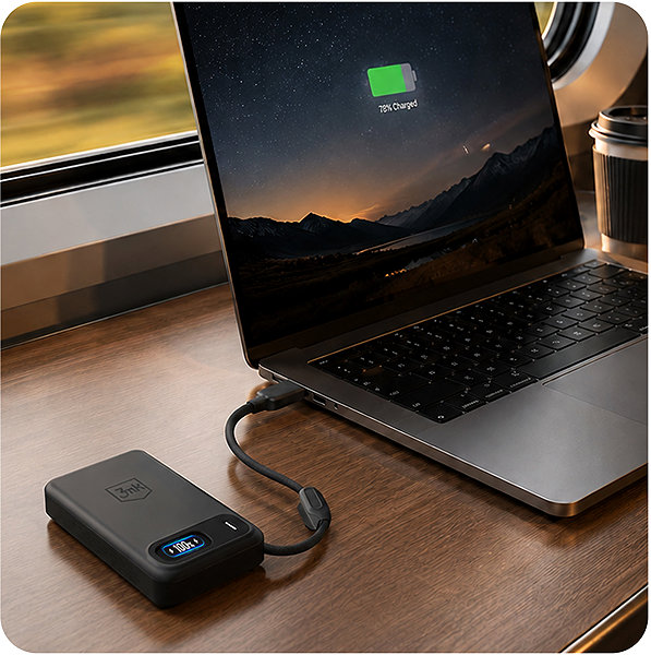 Power Bank 3MK Incharge Genesis Qi2, 10000mAh, 25W MagSafe + USB-C PD 45W, integrated cable, black ...