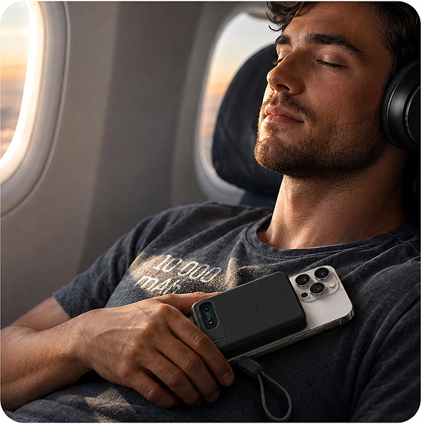 Power Bank 3MK Incharge Genesis Qi2, 10000mAh, 25W MagSafe + USB-C PD 45W, integrated cable, black ...