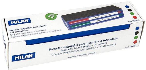 Marker MILAN WhiteBoard + mágneses gumitok, 4 darabos készlet Csomagolás/doboz