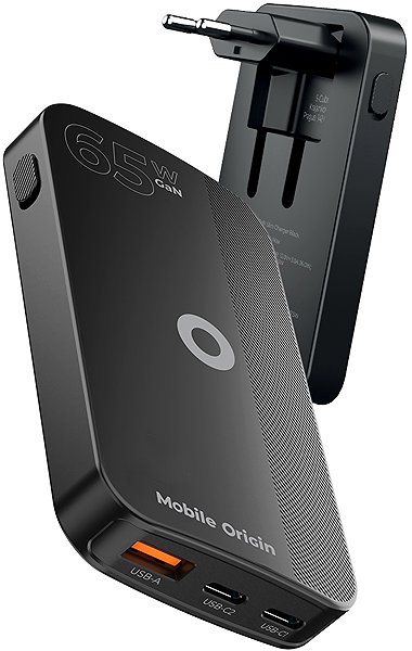 Wall Charger Mobile Origin 65W GaN III Slim Charger dual USB-C Single USB-A Black ...