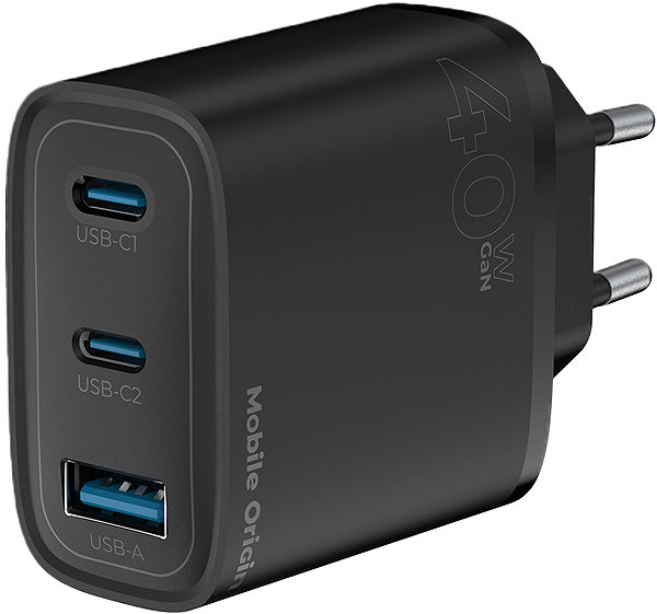 Wall Charger Mobile Origin GaN 40W Wall Charger MO13 Black 1× USB-A + 2× USB-C ...