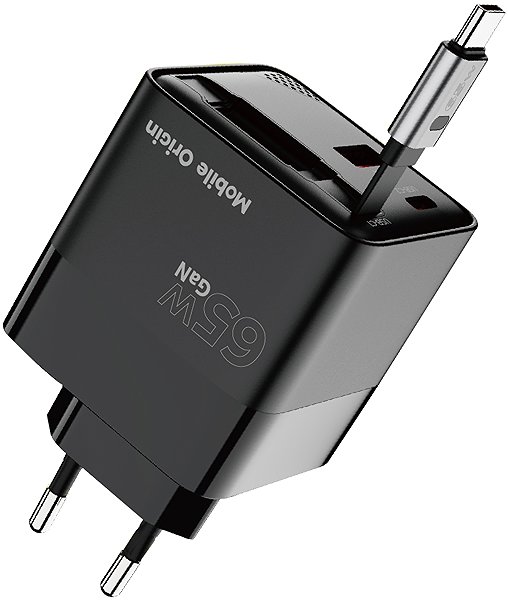 Wall Charger Mobile Origin 65W GaN Display Charger PW2 - USB-C Cable + USB-C + USB-A ...