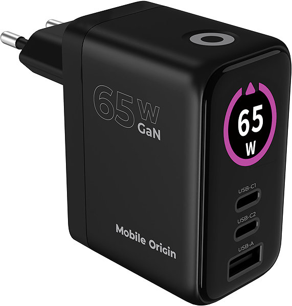 Wall Charger Mobile Origin 65W GaN Display Charger PW20 - 2x USB-C + USB-A ...