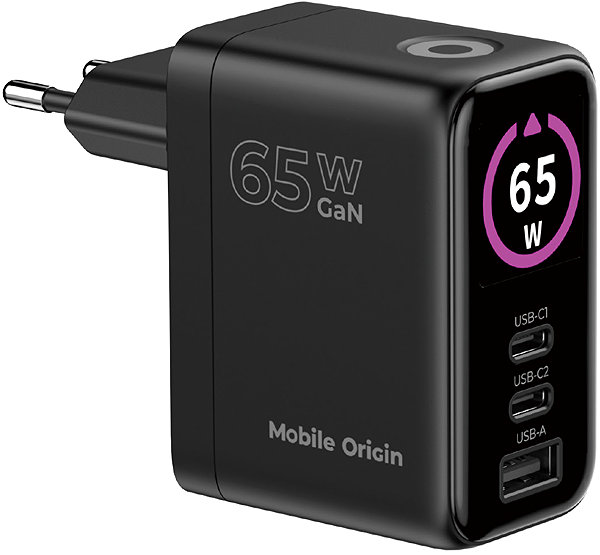 Wall Charger Mobile Origin 65W GaN Display Charger PW20 - 2x USB-C + USB-A ...