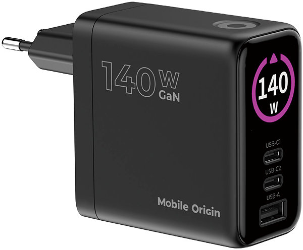 Wall Charger Mobile Origin 140W GaN Display Charger PW21 - 2x USB-C + USB-A ...