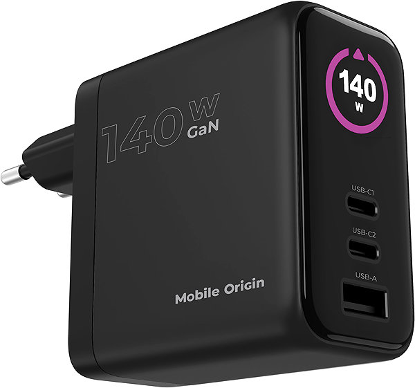 Wall Charger Mobile Origin 140W GaN Display Charger PW21 - 2x USB-C + USB-A ...