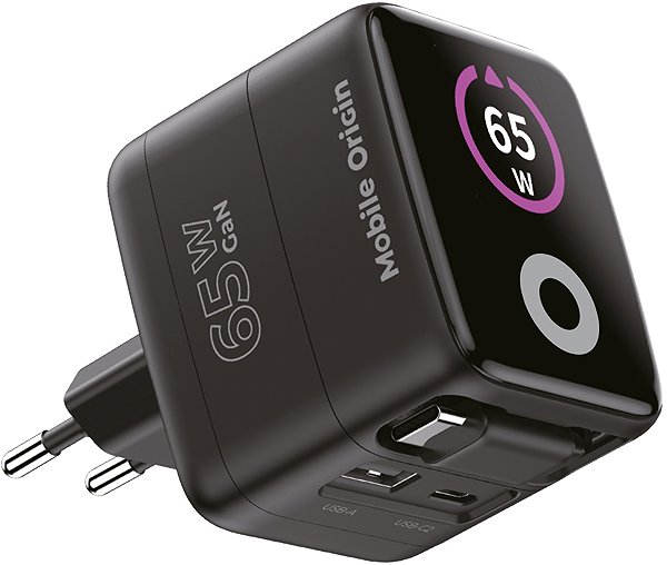 Wall Charger Mobile Origin 65W GaN Display Charger PW3 - USB-C Cable + USB-C + USB-A ...