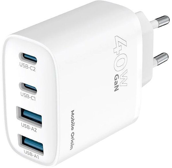 Wall Charger Mobile Origin 40W GaN Wall Charger PW22 2x USB-C + 2x USB-A ...