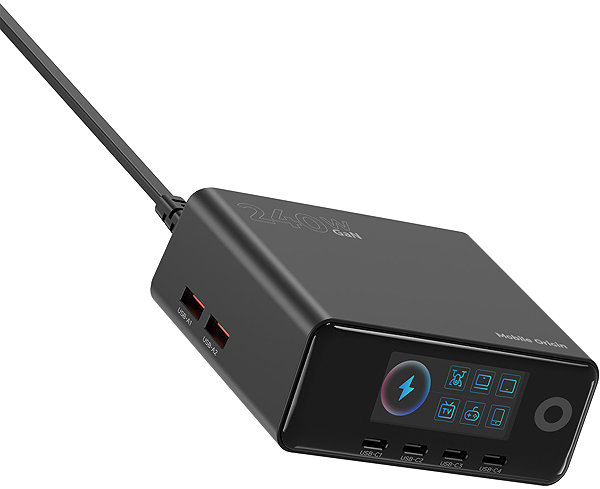 Wall Charger Mobile Origin 240W GaN Display Charger Hub PW39 - 4× USB-C + 2× USB-A ...