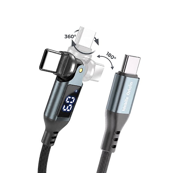 Data Cable Mobile Origin 60W Display 540° Rotating USB-C to USB-C Cable 1m CB16 ...