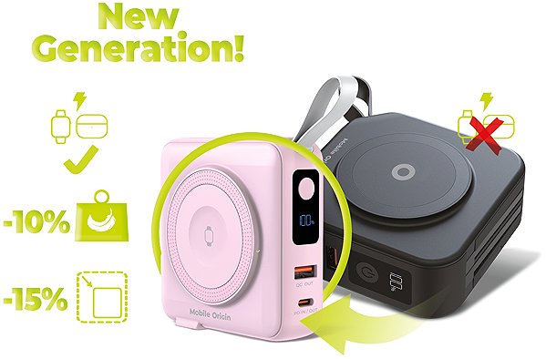 Power Bank Mobile Origin Powerbank & Travel Charger Lightning/USB-C Cable MagSafe/AW/iPhone Compatible Pink ...