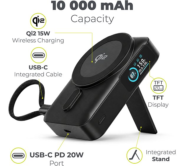 Power Bank Mobile Origin 10,000mAh Qi2 TFT Display Semi-Solid Power Bank PB19 - USB-C Cable Black ...