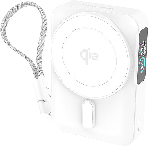 Power Bank Mobile Origin 10000mAh Qi2 TFT Display Semi-Solid PowerBank PB19 - USB-C Cable White ...