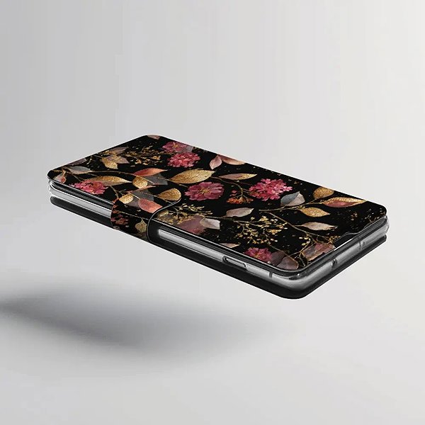 Mobiltelefon tok Mobiwear Samsung Galaxy A27 flip tok - V171S, aranyszínű levelek ...