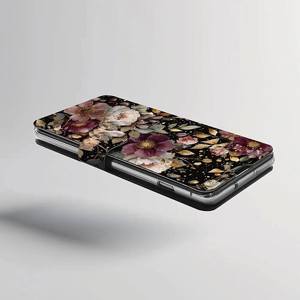 Mobiltelefon tok Mobiwear Honor 600 Lite flip tok - V169S, aranyszínű virágok ...