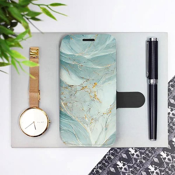 Mobiltelefon tok Mobiwear Motorola Edge 70 Fusion flip tok - VP34S, zöldes márvány ...