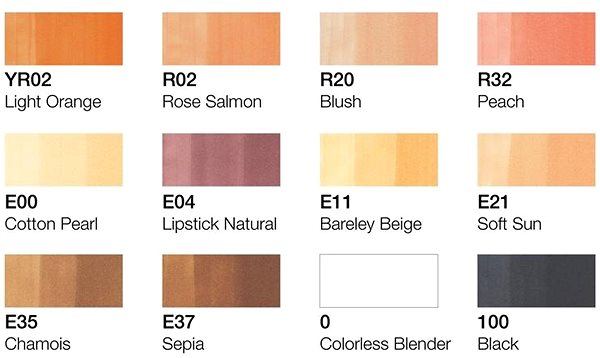 COPIC Ciao double-sided Brush Chisel 12 pcs skin tones .