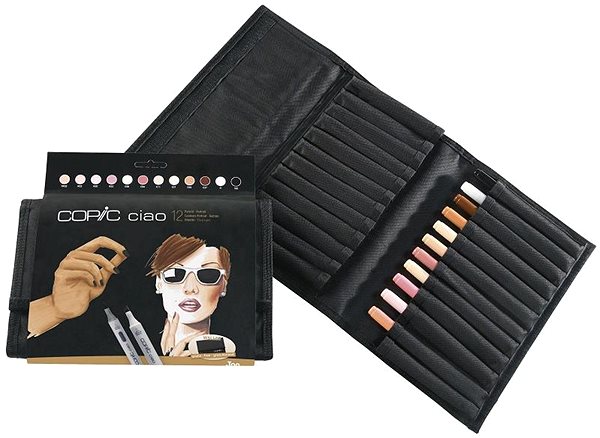 COPIC Ciao double-sided Brush Chisel 12 pcs skin tones in pencil case.