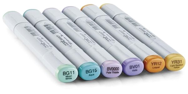 COPIC Sketch double-sided Brush Chisel 6 pcs pastel tones .