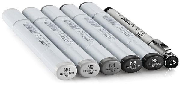COPIC Sketch double-sided Brush Chisel 5+1 pcs sketch pens grey .
