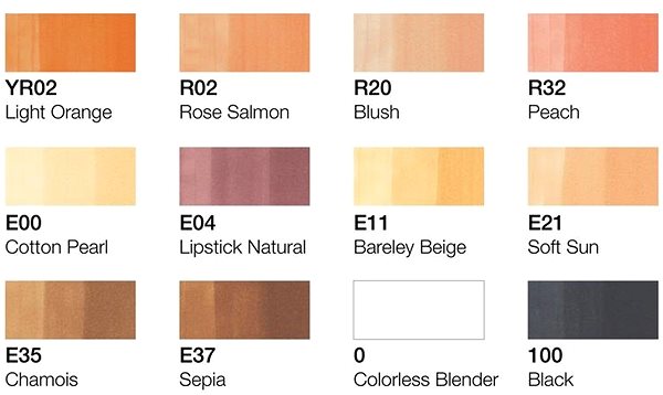 COPIC Classic Double Sided Fine Chisel 12 pcs skin tones .