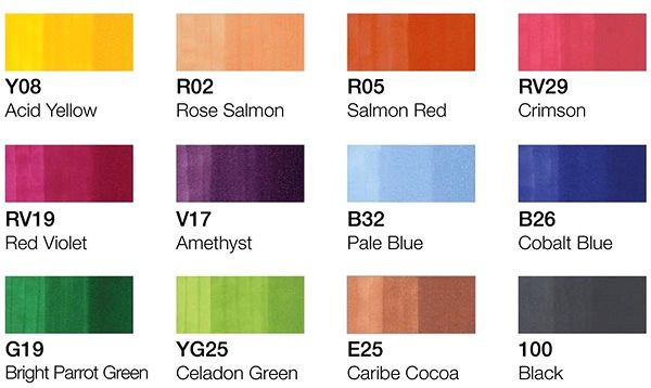 COPIC Classic Double Sided Fine Chisel 12 pcs summer tones .