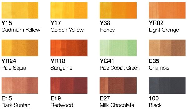 COPIC Classic Double-sided Fine Chisel 12 pcs autumn tones .