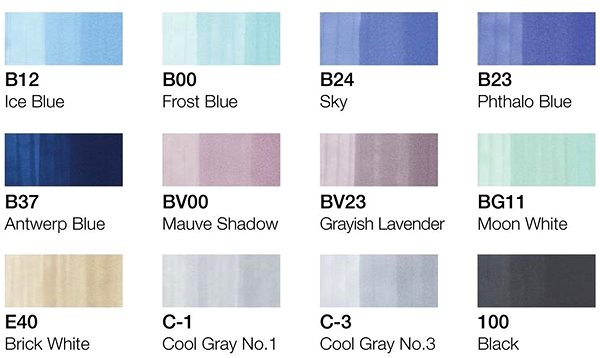 COPIC Classic Double-sided Fine Chisel 12 pcs winter tones .