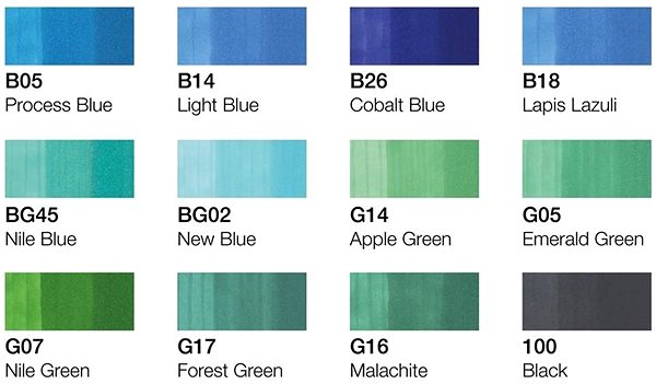 COPIC Classic Double-sided Fine Chisel 12 pcs for landscape .