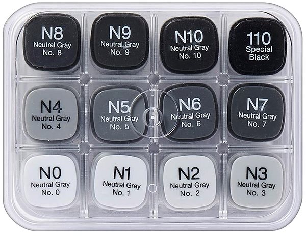 COPIC Classic Double Sided Fine Chisel 12 pcs Grey Neutral .