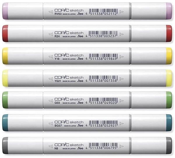 COPIC Sketch double-sided Brush Chisel 6+1 pcs bright tones .