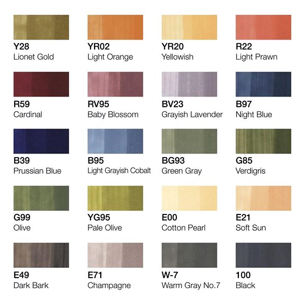 COPIC Ciao double-sided Brush Chisel 20 pcs tones Manga Love .