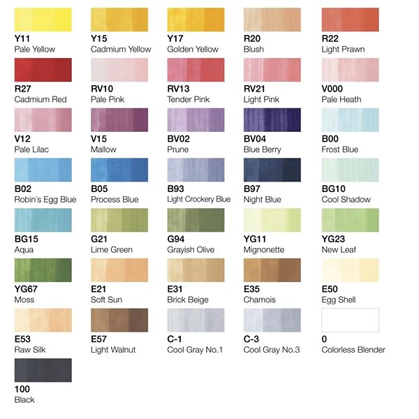 COPIC Ciao double-sided Brush Chisel 36 pcs bright tones .