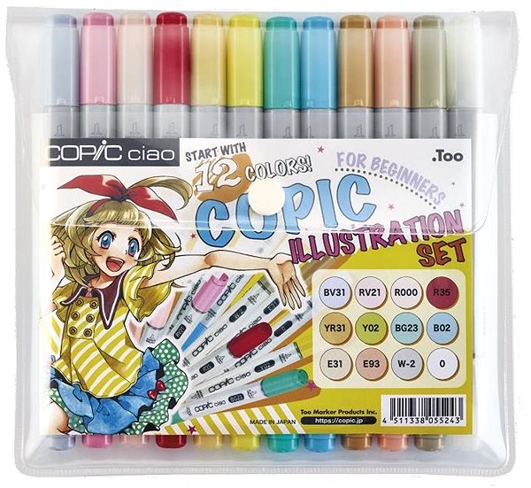 COPIC Ciao double-sided Brush Chisel 12 pcs Illustration Set with accessories .