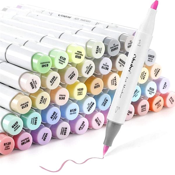 Markers OHUHU double-sided Brush Chisel 48 pcs pastel nr.1 + blender .