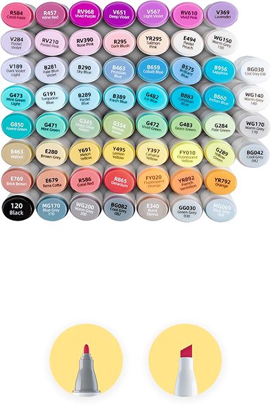 Markers OHUHU double-sided Fine Chisel 60 pcs + blender .