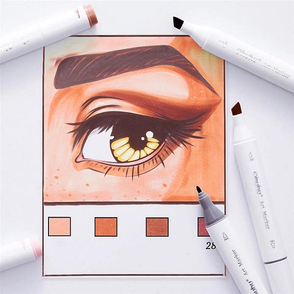 Markers OHUHU double-sided Fine Chisel 36 pcs facial + blender .